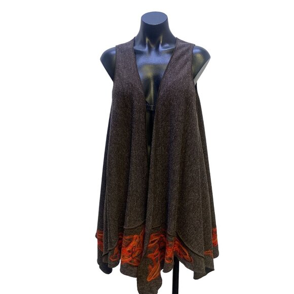 NWT Naturalnie Podlasek Handmade Brown w/Orange & Red Embroidery Vest Size Mediu - Picture 1 of 6